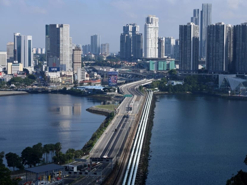 A view of the Causeway linking Singapore and Malaysia.