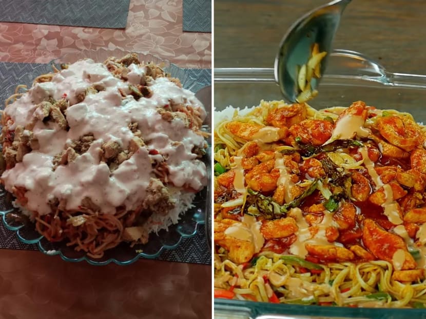 Users on Reddit reacted with shock and amusement to a "Singaporean rice" dish posted on the online forum on July 31, 2022. The homemade version is pictured on the right, while a photo of the dish from the recipe's website is on the right. 