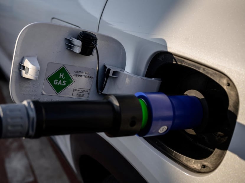 A car being refuelled at a station for hydrogen-powered vehicles in Seoul, South Korea.