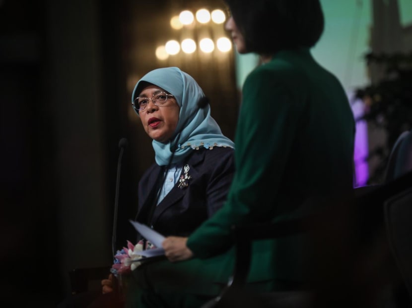 President Halimah Yacob at a fireside chat moderated by Minister of State for Social and Family Development Sun Xueling during the Council for Board Diversity fifth Anniversary forum on Aug 31, 2023. 