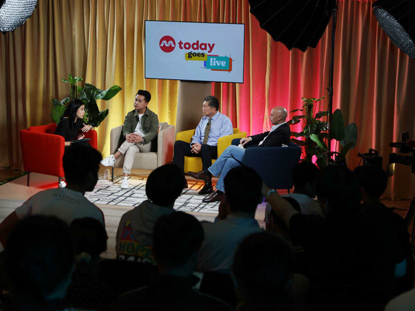 (From left) Moderator Elizabeth Neo, TODAY journalist Renald Loh, Mr Sim Cher Yong and Mr Peter Finn speaking at a TODAY webinar on Oct 19, 2023.