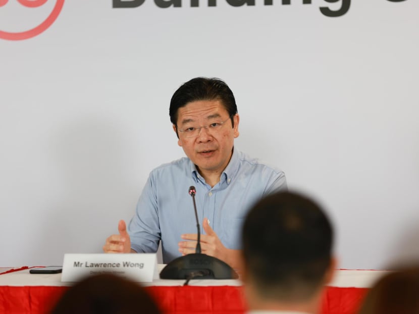 Deputy Prime Minister Lawrence Wong speaking at a press conference to launch the Forward Singapore Festival at Gardens by the Bay on Oct 27, 2023. 

