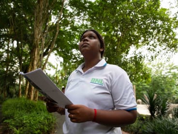 Ms Makesvary Krishnasamy posing for a photo at the Singapore Zoo on Nov 8, 2023.