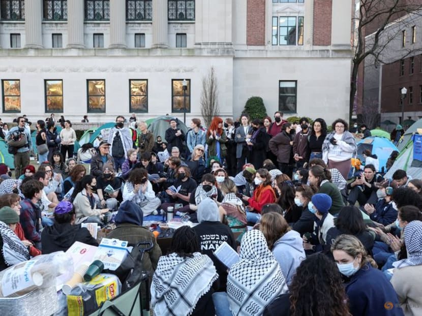 A collective of groups organised by Jewish students at Columbia and Barnard in solidarity with Gaza and the protest encampment host Passover Seder at Columbia University, during the ongoing conflict between Israel and the Palestinian Islamist group Hamas, in New York City, US, April 22, 2024.