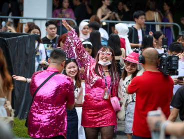 Taylor Swift fans at the National Stadium prior to her concert, on March 2, 2024. 