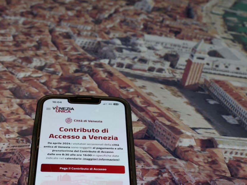 A web app to pay the entrance fee for Venice is seen on a mobile phone in this illustration picture taken in Venice, Italy on Jan 26, 2024.