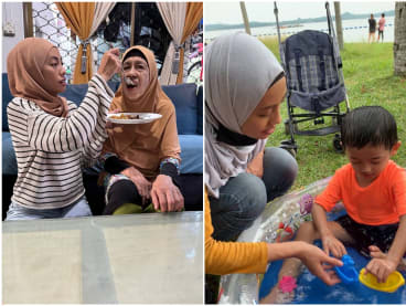 Ms Siti Farhana Jumari, a senior staff nurse with Khoo Teck Puat Hospital, pictured with her mother (left) and her son who is her second child (right).