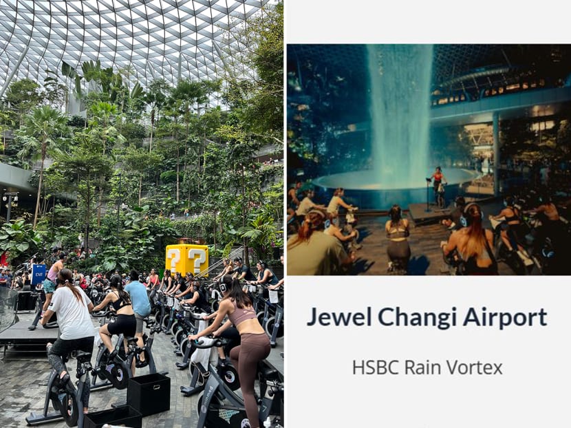 A picture of a recent spin class held next to the iconic Rain Vortex at Jewel Changi Airport was posted to Reddit on Sunday (Nov 19), with many netizens voicing their complaints. 