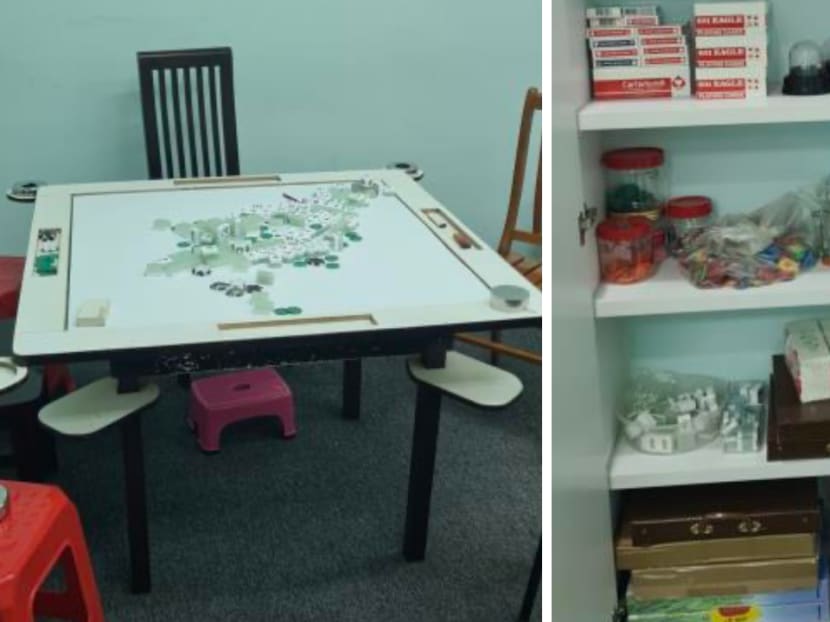 A mahjong set and decks of cards were among some items seized by the police as case exhibits.