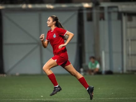 Ms Kyra Taylor making her debut with Singapore's national women's football team on July 16, 2024 in a match against Macau at Jalan Besar Stadium.