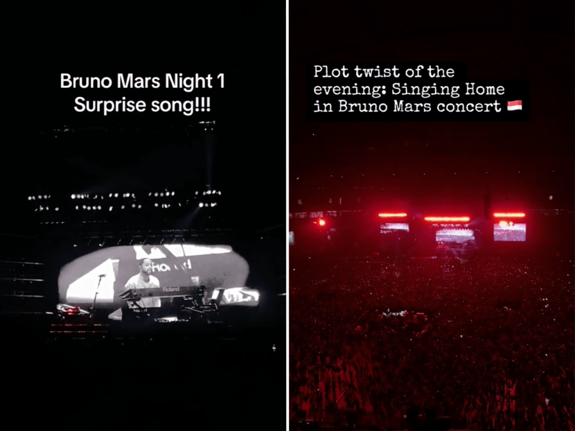 Singaporean fans of Bruno Mars sang along to a surprise performance of the National Day song "Home" on the first night of his three-day concert tour. 